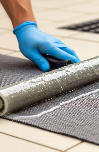 Plumber Applying Adhesive Roller